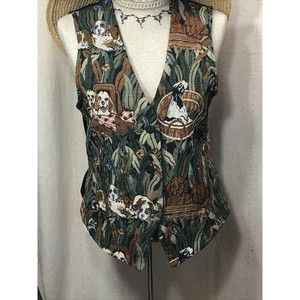CABIN CREEK Vest Tapestry Puppy Dog Equestrian Hunting Size Med Petite Women's